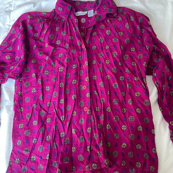 Vintage Hot Pink/Purple Patterned Flowy Blouse - Picture 3 of 6